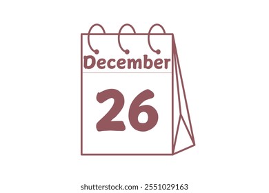 26 December calendar icon text page monthly web design on brown and white background vector, icon, or illustration with the month of December 26