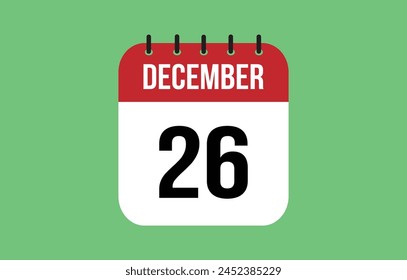 26 December Calendar. December Calendar Vector.