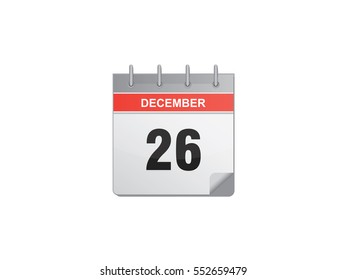 26 December calendar vector illustration on white background