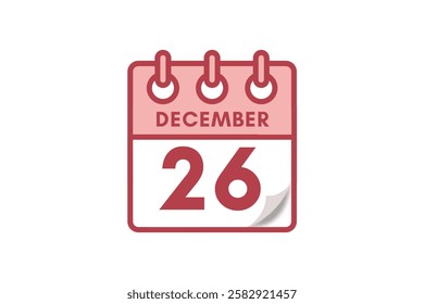 26 December month single day vector, illustration, calendar with maroon, rose and white color background calendar December 26