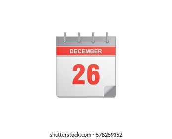 26 December red calendar vector illustration on white background