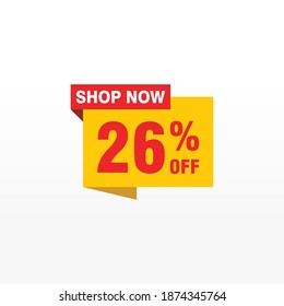 26 Rabatt, Vektor-Abzeichen für Labels, , Aufkleber, Banner, Tags, Web-Aufkleber, Neues Angebot. Discount-Origami-Zeichenbanner
