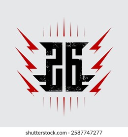 26 - Electrifying Logo. Perfect for Album Covers, Concert Posters, and Rock Merchandise. Grunge Texture on Light Background. Bold Typography with Red Lightning Bolts. 