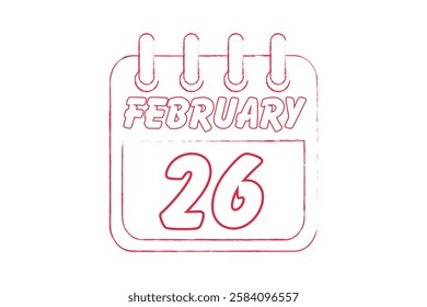 26 February calendar icon text page monthly web design on red and white background vector, icon, or illustration with the month of February 26