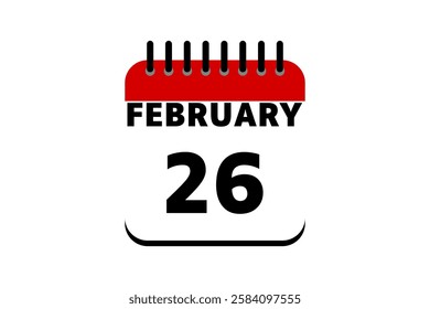 26 February calendar icon text page monthly web design on red, black and white background vector, icon, or illustration with the month of February 26