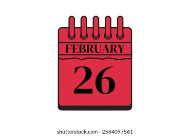26 February calendar icon text page monthly web design on red, black and white background vector, icon, or illustration with the month of February 26