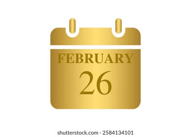 26 February calendar icon text page monthly web design on Golden and white background vector, icon, or illustration with the month of February 26