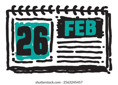 26 February date long table calendar - A simple yet elegant line art illustration of a table date calendar captures the essence of organization and timekeeping and note lines sketch art