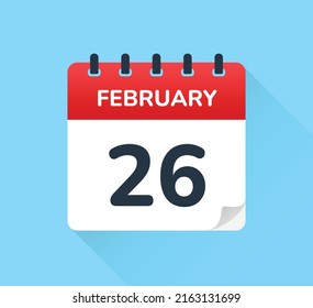 26 February date on flat design vector calendar. Schedule appointment for number twenty-six of the month