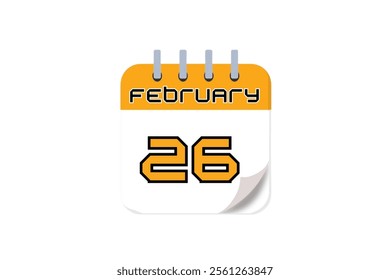 26 February month single day vector, illustration, calendar with yellow, black and white color background calendar February 26