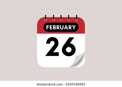 26 February month single day vector, illustration, calendar with maroon, rose and white color background calendar February 26