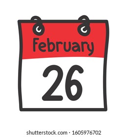 26 February. Vector flat daily calendar icon. Date and time, day, month. Holiday