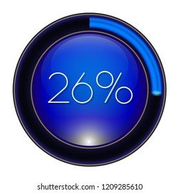 26% Glass blue  Vector loader progress button. step by step zero to hundred. 3D high quality premium well aligned graphic