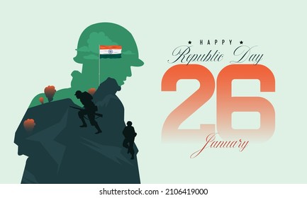 26 January 1950: Happy Republic Day Typography With Indian Soldiers Illustration For Banner Design
