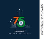 26 january 75th republic day design with indian jets and monuments illustration heritage. India Republic Day social media post, Republic day vector illustration