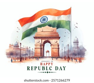 26 january 75th Republic Day of India design with indain flag and monument illustration heritage.