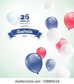 26 january. Australia Day greeting card. Celebration background with flying balloons and text. Vector illustration