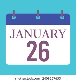 26 January Calendar. Blue Background. Vector Calendar.