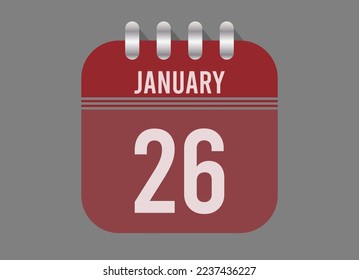 26 January calendar icon. Page vector for calendar on January days. Red design with dark background