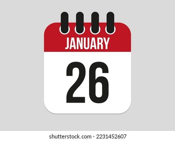 icono del calendario del 26 de enero. Plantilla de calendario para los días de enero. Banner rojo para citas y negocios