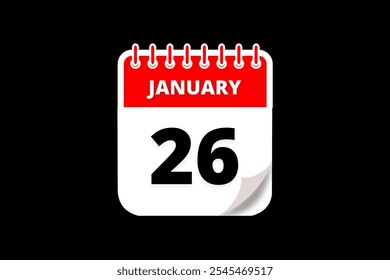 26 January calendar icon text page monthly web design on red, white and black background vector, icon, or illustration with the month of January 26