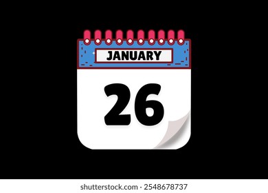 26 Janeiro calendário ícone página de texto mensal web design em branco, marrom, coral e preto fundo vetor, ícone, ou ilustração com o mês de Janeiro 26