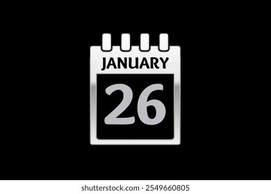 26 January calendar icon text page monthly web design on yellow, red, black, and white background vector, icon, or illustration with the month of January 26