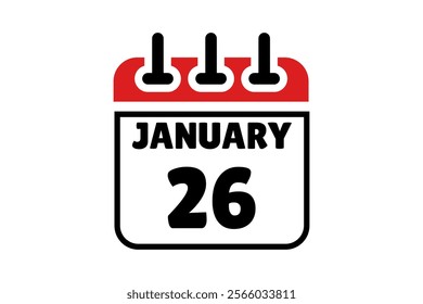 26 January calendar icon text page monthly web design on red, black and white background vector, icon, or illustration with the month of January 26