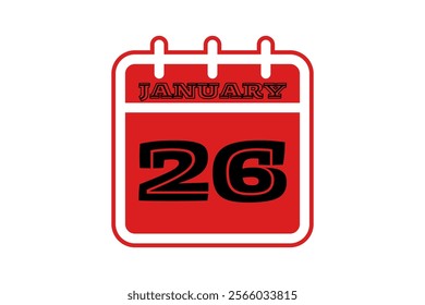 26 January calendar icon text page monthly web design on red, black and white background vector, icon, or illustration with the month of January 26