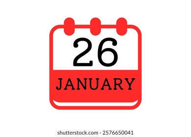 26 January calendar icon text page monthly web design on red, black and white background vector, icon, or illustration with the month of January 26