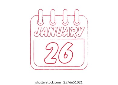 26 January calendar icon text page monthly web design on red and white background vector, icon, or illustration with the month of January 26