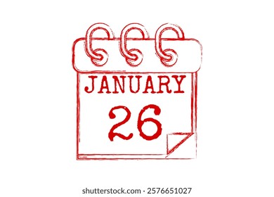 26 January calendar icon text page monthly web design on red and white background vector, icon, or illustration with the month of January 26