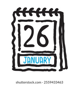 26 January date calendar - A simple yet elegant line art illustration of a date calendar captures the essence of organization and timekeeping. The clean lines and minimalistic design