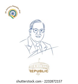 26 january dr babasaheb ambedkar line drawing vector