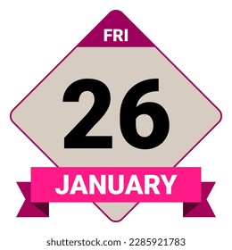 26 January, Friday. Date template. Useful design for calendar or event promotion. Vector illustration EPS 10 File. Isolated on white background. 