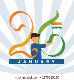 26 January Gantantra Diwas "Happy Republic Day" calligraphy in Hindi with tri color of Indian flag. Best wishes message on this republic day. - Vector