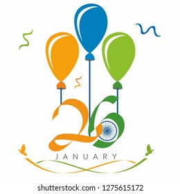 26 January Gantantra Diwas "Happy Republic Day" calligraphy in Hindi with tri color of Indian flag. Best wishes message on this republic day. - Vector
