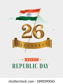 26 January golden text with Indian vector flag template design for a digital banner.