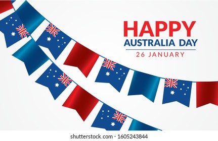 26 January Happy Australia Day With  Flag and white background illustration Vector Eps 10