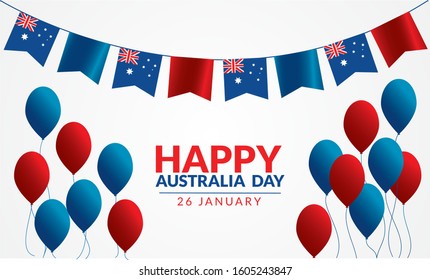 26 January Happy Australia Day With  Flag and Ballon illustration Vector Eps 10