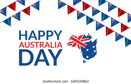 26 January Happy Australia Day With  Flag ,white background, illustration Vector Eps 10