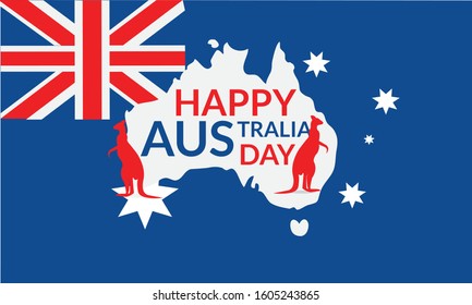 26 January Happy Australia Day With  Flag and kangaroo , white background,  illustration Vector Eps 10