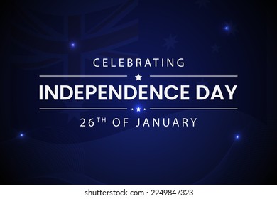 26 January Happy Australia Day. Luxury blue Background with Flag Illustration and Vector Elements National Concept Greeting Card, Poster or Web Banner Design.