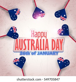 26 January Happy Australia Day. Retro Grunge Background and Flag Illustration and Vector Elements National Concept Greeting Card, Poster or Web Banner Design