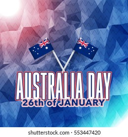 26 January Happy Australia Day. Polygonal Background and Flag Illustration and Vector Elements National Concept Greeting Card, Poster or Low Poly Web Banner Design