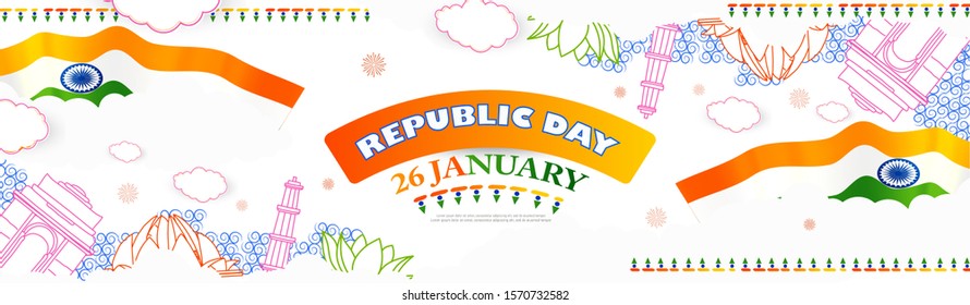 26 January, Happy Indian Republic Day celebration. ashoka Wheel, flag