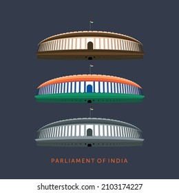 26 January Happy Republic Day of India. Creative poster with Indian Parliament in tricolors.