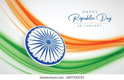 26 January - Happy Republic Day of India Banner Design. Indian Republic Day Celebration with Indian Flag Waves and Text.