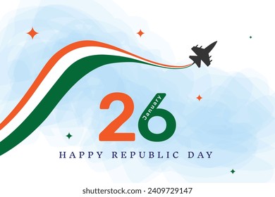 26 january happy republic day with fighter jet flying background. Happy republic day social media post design