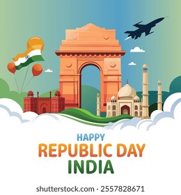 26 January Happy Republic Day India Indian Republic Day Celebration Greeting Card with Text  Happy Republic Day Calligraphic Typography Text with Tri Color